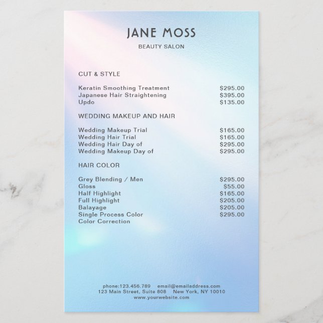 Panfleto do Modern Glow Salon (Frente)