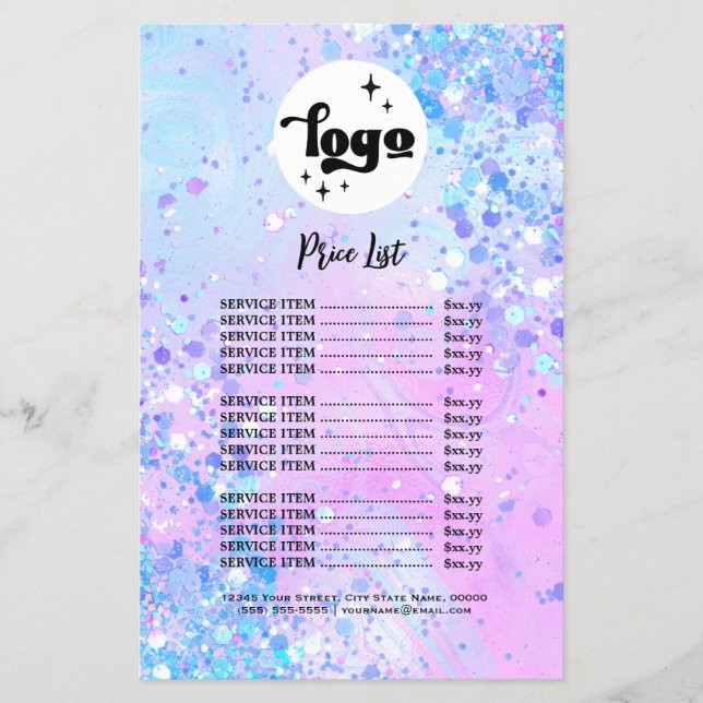 Panfleto do salão de beleza com brilho lavanda (Frente)