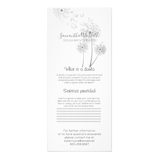 Panfleto Doula Birth Midwet Illustrated Flowers (Frente)