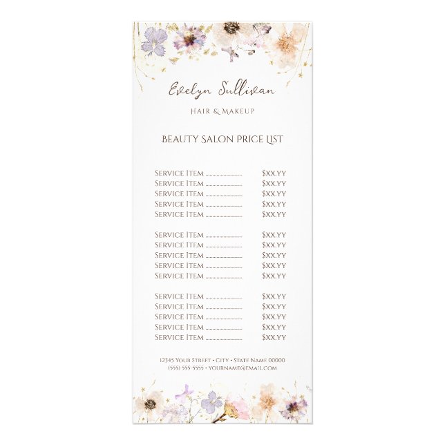 Panfleto Dried flowers price list rack card (Frente)
