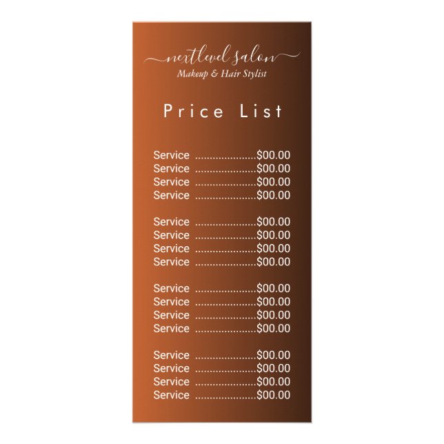 Panfleto Elegant Modern Salon Price List Rack Card  (Frente)