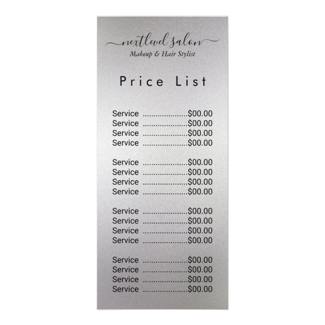 Panfleto Elegant Modern Salon Price List Rack Card  (Frente)