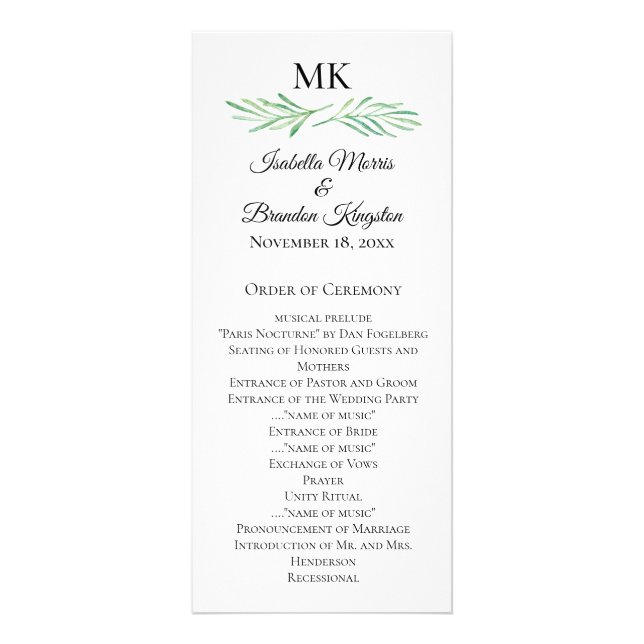Panfleto Elegant Monogram Greenery Wedding Program 2 (Frente)