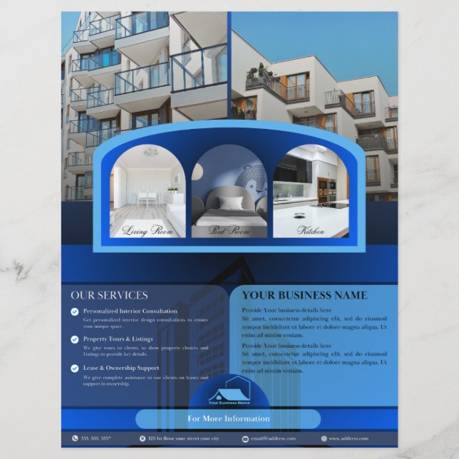 Panfleto Elegante Azul Para Agentes Imobiliários (Frente)