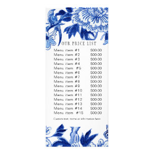 Panfleto Elegante Chinoiserie Blue White Lista de Preços de