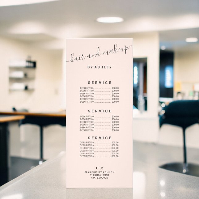 Panfleto elegante tipografia trendy blush pink makeup (elegant typography trendy blush pink hair makeup rack card)