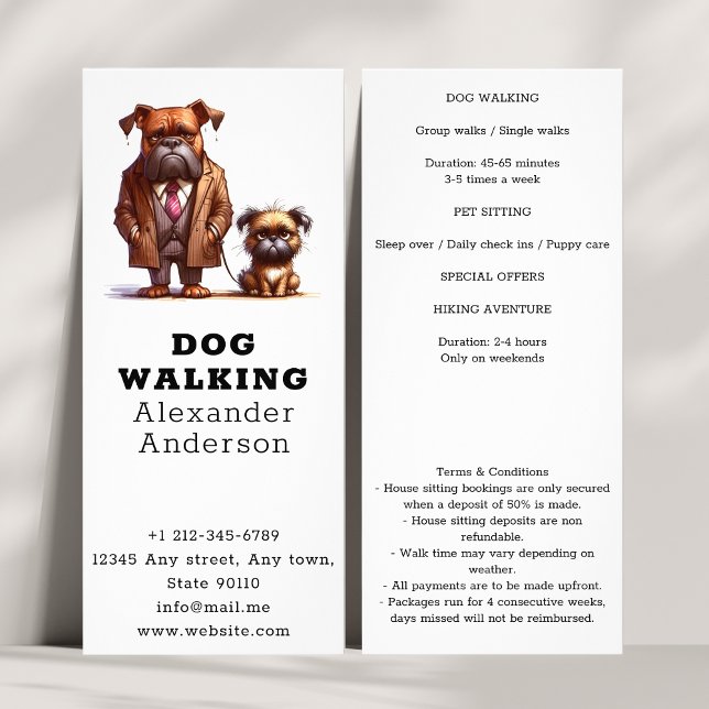Panfleto Engraçado Cachorro Andando Sentado (Funny Grumpy Dog Walking Pet Sitting rack card )