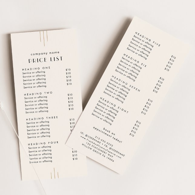 Panfleto EVERLY Ivory Double Sided Business Price List (EVERLY Ivory Double Sided Business Price List Rack Card)