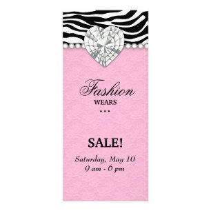 Panfleto Fashion Zebra Joias Pérolas Coração Cor Rosa