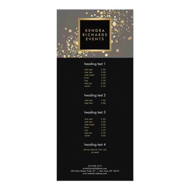 Panfleto Faux Dourado Confetti no Rack Card da Cinza modern (Frente)