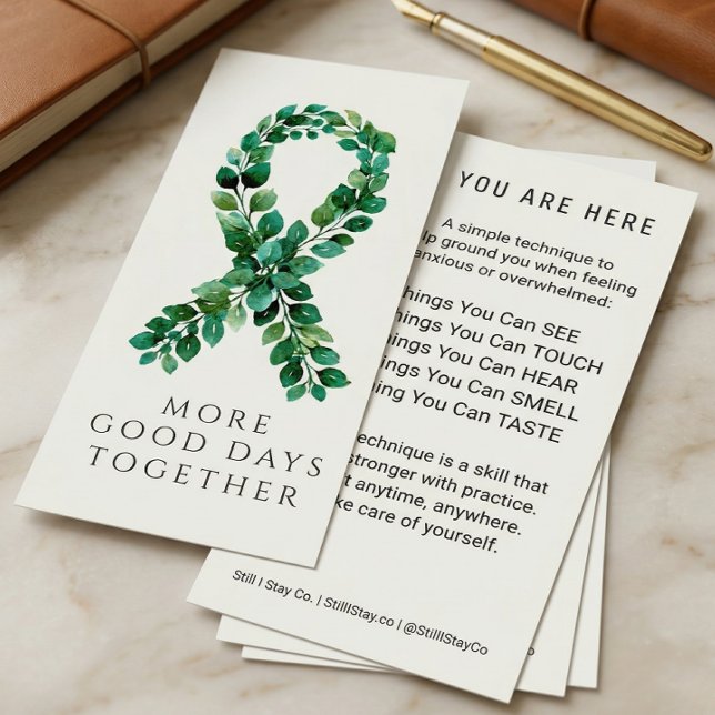 Panfleto Fita de Saúde Mental Verde Salvia Personalizada At (custom_sage_green_mental_health_ribbon_grounding card)