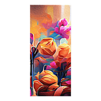 Panfleto Floral Abstrato Art Laranja Vermelho Azul Flores