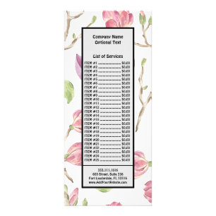 Panfleto Flores Aquarela Jardim Floral Rosa Folhas Verdes