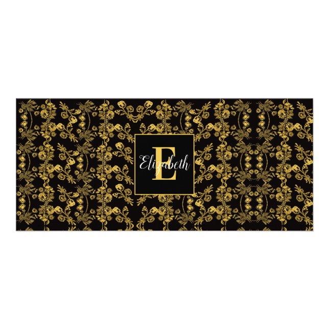 Panfleto Folha ouro e luxo negro | Monograma personalizado (Frente)