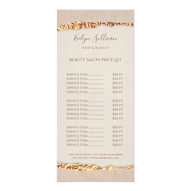 Panfleto Gold ripped paper price list rack card (Frente)