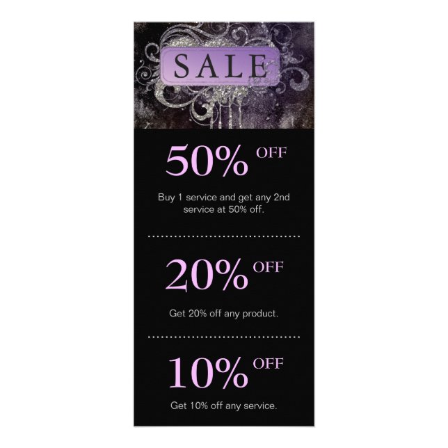 Panfleto Grunge Glitter Salon Black Purple Promo Card (Frente)