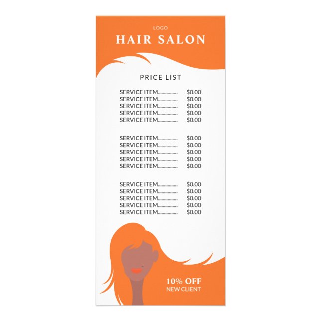Panfleto Hair Salon Price List Orange Hairstylist Model (Frente)