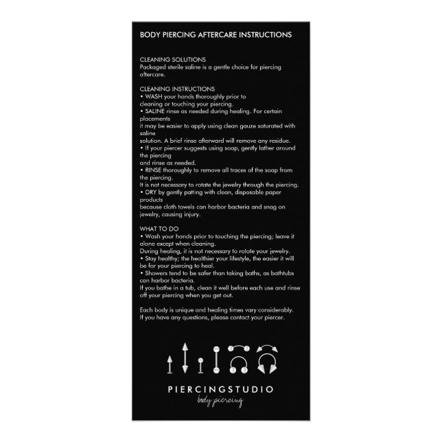 Panfleto Instruções de Cuidados Pós-Piercing Modernas (Frente)