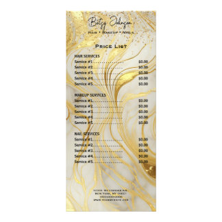Panfleto Ivory Marble & Gold Glitter Rack Card Price List