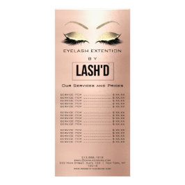 Panfleto LashesD Lista de preços Extensão LOGOTIPO Dourado 
