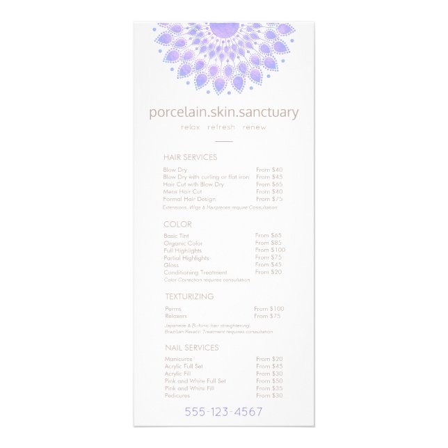 Panfleto Lavanda Lotus Natural Spa Salon Price List (Frente)