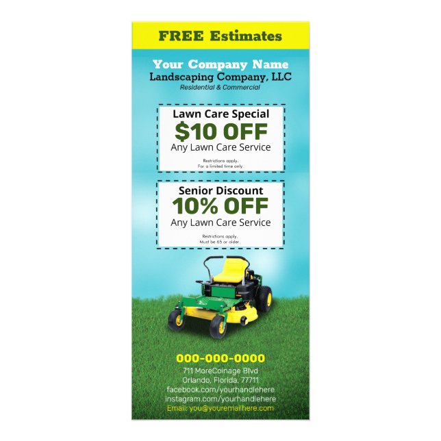 Panfleto Lawncare Landscaping Grass Cutting Rack Card (Verso)