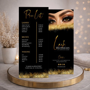 Panfleto Lista de Preços Black & Gold Lash Tech Beleza de