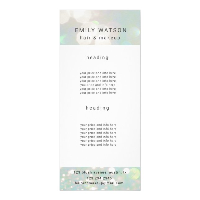 Panfleto lista de preços bokeh pastel brilho (Frente)