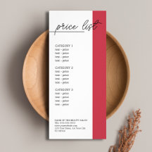 Lista de Preços de Beleza Linha Vermelha Minimalis