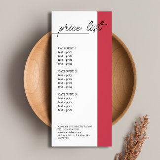 Panfleto Lista de Preços de Beleza Linha Vermelha Minimalis