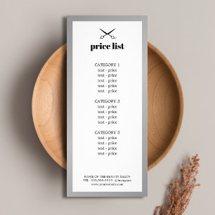 Panfleto Lista de Preços de Beleza Prata Falso Branco Minim