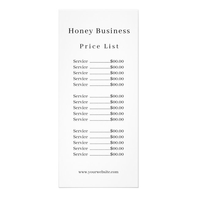 Panfleto Lista de Preços de Negócios de Mel  (Frente)