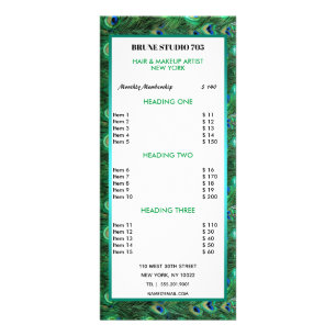 Panfleto Lista de Preços de Penas de Pavão Verde Brilhante
