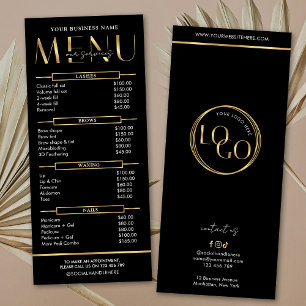 Panfleto Lista de Preços de Salão de Beleza Preto Dourado G