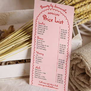Panfleto Lista de Preços de Salão Manuscrito e Vermelho Gir