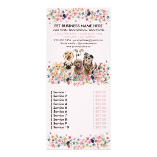 Panfleto Lista de preços de serviços de cão babá de animais