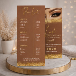 Panfleto Lista de Preços de Técnicas de Cílios Dourado e Ma