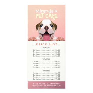 Panfleto Lista de Preços do Banho de Pet-Care para Cachorro