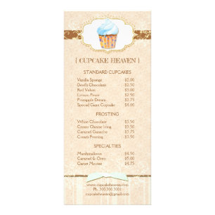 Panfleto Lista de Preços do Cupcake do Chic Bakery