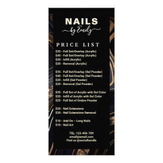Panfleto Lista de Preços do Salão das Unhas do Mármore Pret