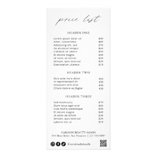 Panfleto Lista de Preços Elegíveis Simples para Caligrafia 