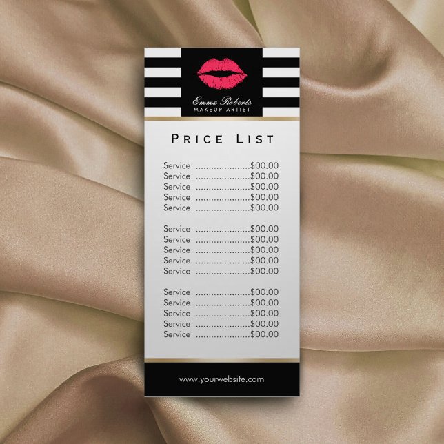 Panfleto Lista de Preços | Makeup Artist Red Lábios Moderna (Criador carregado)