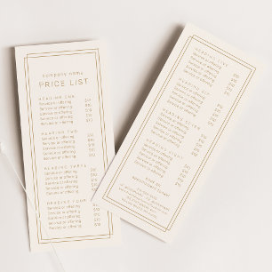 Panfleto Lista de Preços Moldura Dupla Creme Dourado Vintag