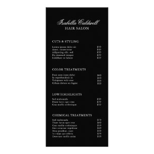 Panfleto Lista de Preços Salão de Cabelo Elegante Preto