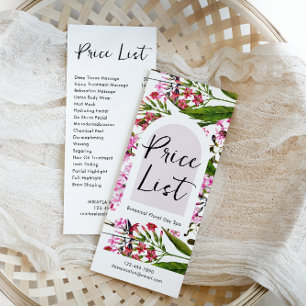 Panfleto Lista de Preços Simples de Spa Floral e Salão
