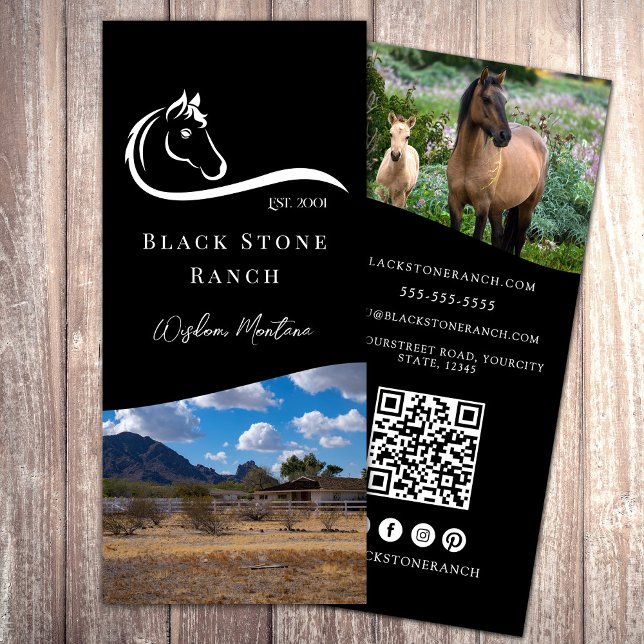 Panfleto Logotipo equestre do rancho equestre (Horse ranch logo equestrian branding address rack card)
