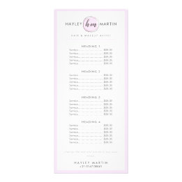 Panfleto Makeup Artist Beauty Salon Elegant Pink Price List