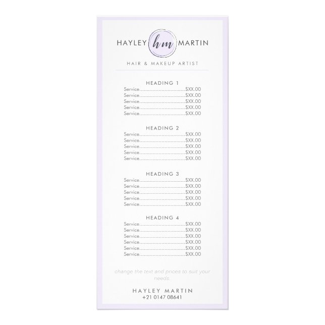 Panfleto Makeup Artist Beauty Salon Elegant Price List (Frente)