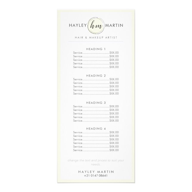 Panfleto Makeup Artist Beauty Salon Professional Price List (Frente)