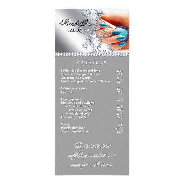 Panfleto Makeup Artist Rack Card Nail Salon Silver (Frente)
